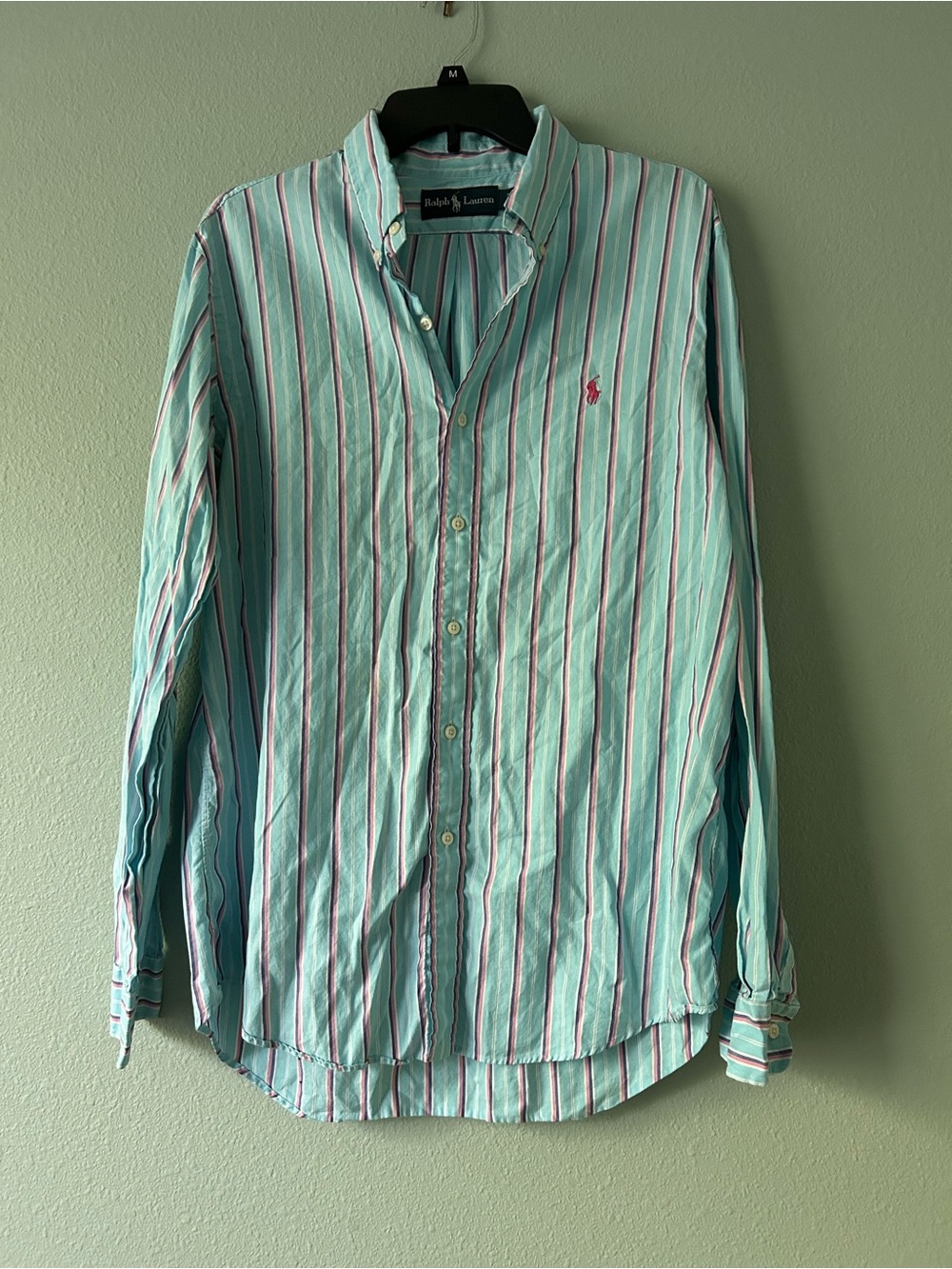 Polo Ralph Lauren Blue And Pink Striped Long Sleeve Button Up Shirt Size L - Picture 2 of 9